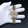 Yellow Gold Plated Quartz Watch Moissanite VVS Stone Bezel Dial Diamond Watch