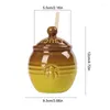 Louça potes de mel com tampas jarra cerâmica retro abelha decoração vara de agitação de madeira e tampa de vedação pequeno recipiente para