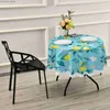 Couche de tissu citrons feuilles de nappe ronde bleue 60 pouces couvercle de table en polyester lavable pour la cuisine des fêtes de vacances décor de table y240401