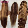 30 40 pouces Highlight ombre Curly 13x4 en dentelle Front Human Hair Wigs Honey Blonde Blonde Deep Wave Frontal Fermeure Wigs for Women