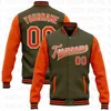 Herrenjacken Maßgeschneiderte orange-schwarz-hellblaue Bomber-Full-Snap-Varsity-Letterman-Zweitonjacke