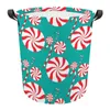 Laundry Bags Candy Canes Print Circular Basket With Handle Portable Waterproof Storage Bucket Bedroom Clothes Box Medium