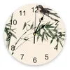 Horloges murales printemps bambou hirondelle encre style chinois horloge ronde créative décor à la maison salon quartz aiguille montre suspendue