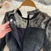 Casual Dresses Fashion Diamonds Lace Brodery Patchwork Tweed for Women's Spring Long Sleeve Black Short Dress Femme