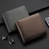 Nya Carb Fiber Men plånböcker Retro One Zipper Horiztal Wallet Men Pu Leather Plaid Open Coin Purse Multifunctial Card Holder G1er#