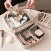 Resor makeup väska vattentätt dubbelt lager stort kapacitetsfack kosmetisk väska med handtag elegant arrangör för kvinnor y9rg#