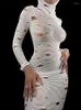 Casual Dresses JusaHy Women Y2K Sexy&High Street Solid White Hooded Hollow Out Long Dress Waist Midi Sleeve Slim 2024