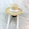 Summer Women Beach Raffia Black White Ribbon Hat Bow Temperament Flat Cap Straw Hats Womens Seaside 240326