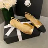 Summer Slingbacks Sandal Ballet Flat Shoes For Women Soft Leather Small Round Ballerinas Low Heel Sandals Mirror Quality Ladies Party Wedding Dress Shoes With Box