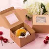 Ta ut containrar 10 datorer Kraft Paper Pastry Box Cupcake Case Support Dessert Holder Bakery Boxes With Clear Window