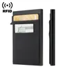 RFID Uchwyt karty kredytowej portfel metalowy cienki szczupły bank Case Mężczyźni Kobiety wyskakują minimalistyczny portfel Mała czarna torebka metal Vallet M1EF#