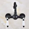 Bathroom Sink Faucets Black Oil Rubbed Bronze Wall Mounted Basin Faucet / 360 Swivel Spout Kitchen Mixer Taps Tnf858