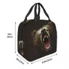 Fierce Grizzly Bear Yalıtımlı Öğle Yemeği Çantası Kadınlar İçin Erkekler Su Geçirmez Termal Soğutucu Öğle Yemeği Box Piknik Seyahat Yemek Tote Çantaları X9TL#