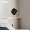 Wall Lamp SANDIY Adjustable Bedside With Switch Nordic Light Round Reading Spotlight Bedroom Lighting Fixtures Surface Mount 5W