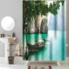 Rideaux de douche Rideau 3D Salle de bain Paysage Plage Tissu imperméable Décor de bain Cheval Cortinas De Ducha avec crochet goutte 180 180 cm