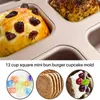 Baking Moulds 12 Cups Square Mini Bread Burger Muffin Cupcake Mold For Household Non-Stick Pan Oven Trays Pastry Tool(Gold)