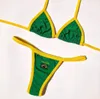 Sexy broderie drapeau brésilien contraste fendu Bikini ensemble femmes maillots de bain Patchwork maillot de bain cravate tenue été maillots de bain 240321