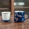 Tasses soucoupes ménage trois pièces tasse en céramique tasse peinte en or avec couvercle filtre thé séparé et faire