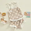 Zestawy odzieży niemowlę dzieci żebrowane kwadratowe szyi bez rękawów plisowane hem cami topy elastyczne talii szorty maluchowe letnie stroje