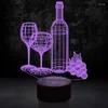 Ночные огни 3D лампа для бутылки вина, 7 цветов, меняющаяся оптическая иллюзия, светодиодный пресс, USB, подарки на день рождения, Рождество для детей и девочек