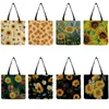 Drawstring Travel Shoulder Bag Storage Large Capacity Plant Floral Tote Foldable Shopping Bags Black Sunflower Print Handbags For Women