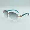 New large frameless luxury sunglasses micro-pave diamond 4189706-3 green natural wooden temple legs glasses 58-18-135mm