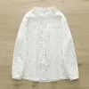 Women's Blouses Stand Collar Long Sleeve Shirt Spring Autumn Floral Printing M L XL Loose All-match Tops Lady Cotton Blouse S054