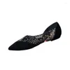 Casual Shoes Summer Sexy Side Hollow Flat Women's Pointed Toe Baotou Rhinestone Out Single