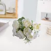 Flores decorativas flor falsa ramo de peônia artificial realista com folhas verdes haste para decoração de casa festa de casamento adereços po