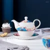 Ensembles de thé Thé en porcelaine vintage pour un café Garniture dorée Théière florale Tasse avec soucoupe Ensemble Perle Lustre Peintures exquises