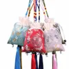 Sac à cordon avec pompon floral, Mini porte-monnaie en toile perlée, sac à main ethnique pour chambre à coucher, décoration Hanfu 941a #