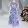 Party Dresses Designer Runway Summer Mesh Embroidery Long Maxi Dress Luxury Women O Neck Flower Tulle Holiday Beach