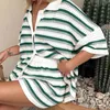 Survêtements pour femmes Femmes 2 pièces Pyjamas Set Loungewear Stripe Contraste Couleur Bouton Crochet Tops et Shorts Ensembles de vêtements de nuit