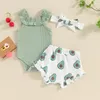Clothing Sets Baby Girls Summer Outfit Sleeveless Romper Taco/Avocado Print Shorts Headband Set Born 3 Pieces Clothes