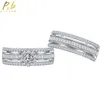 クラスターリングPabang Fine Jewelry 925 Sterling Silver Sapphire Weddingbandセット作成されたMoissanite Diamond for Women Gifts