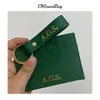 Boîte à cadeaux Initiales personnalisées Portefeuille de clés de carte en cuir authentique pour hommes Femmes Femmes Multi-carte Carte Holder Simple Style 60df #