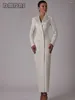 Freizeitkleider DMDRS |Etui-Stil, formelles Anzugkleid, lange Ärmel, zweireihig, seidiger Satin-Ausschnitt, klassischer Damenmantel