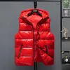 Men's Vests 2024 Men Winter Bright Hooded Thick Vest Waterproof Cotton Padded Sleeveless Coat Waistcoat M-5Xl