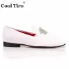 Klänning 831 Veet Men White Loafers Röker tofflor Rhinestones Crystal Tassel Party Wedding Flats Casual Shoes Slip Moccasins 5