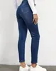 Jeans femininos casual plush 2024 moda azul escuro cintura alta bolso design velo básico versatilidade forrado skinny