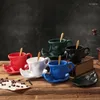 Mugs European 260ML Ceramic Coffee Cup Set Retro Bar Creative Gift Sculpture Couple Mug With Spoon Exquisite