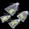 20 Stück Charge Drawable Party Supply Weihnachtsbevorzugung Schmuckverpackung Weiße Beutel Kordelzug Tasche Organza Gaze Sachet Geschenktüten V3Iq #