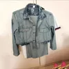 Kvinnors tvåbitar byxor blå denim 2 Set Women Lapel Long Sleeve Jean Jacket Hög midja raka jeansbyxor Spring Autumn 2024 Pant