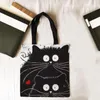 Sac fourre-tout pour femmes mignon chat noir boutique épicerie réutilisable école fille cadeau Cott lin tissus sacs fourre-tout K5tl #