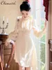 Casual Dresses 2024 Spring Fashion Commuter 3D Flower Rhinestone-inbäddad oregelbunden klänning Hög midja bantande elegant kvinnor mini