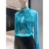 Women's Blouses 2024 Top Quality Vintage Spring Summer See Through Hook Flower Hollow Embroidery Lace Pachwork Silk Blouse Women