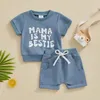 衣料品セット幼児の男の子の女の子の夏の服装パパマス、つまり刺繍半袖シャツのトップスとショートパンツ2pcsセット