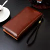 Vintage Men Clutch Bag Leather LG Purse Double Zipper Busin Plånbok för make Gift Black Brown Male Casual Handy Påsar N2ZX#