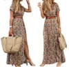 Dames designer zomerjurk mode bohemien v-hals bloemen elegant strand maxi-jurken voor dames gewaden vestidos dames vakantie vakantie rok