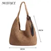 Drawstring Women Straw Beach Shoulder Bags Female Boho Summer Vacation Shopper Handbags
